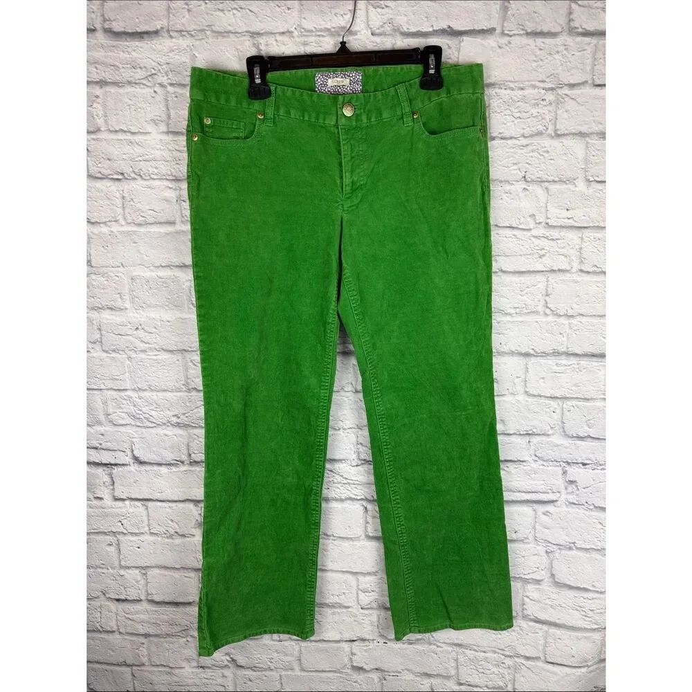 J Crew Vibrant Green Corduroy Pants Size 12 SHORT Bootcut